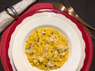 Imagem ilustrativa da receita RISOTO DE ABÓBORA E PUPUNHA COM PROVOLONE DEFUMADO