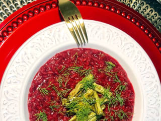 Imagem ilustrativa da receita RISOTO DE BETERRABA COM VAGEM HOLANDESA