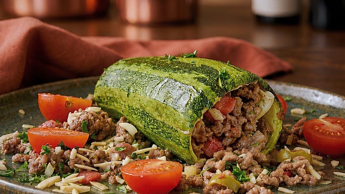 Imagem ilustrativa da receita ABOBRINHA RECHEADA COM CARNE MOÍDA
