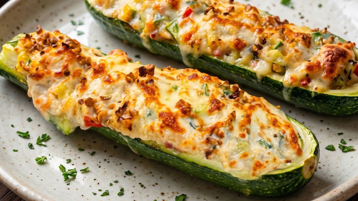 Imagem ilustrativa da receita ABOBRINHA RECHEADA E GRATINADA COM QUEIJO PARMESÃO