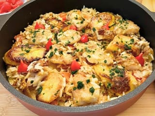 Imagem ilustrativa da receita ARROZ DE MOQUECA COM TILÁPIA E BANANA-DA-TERRA