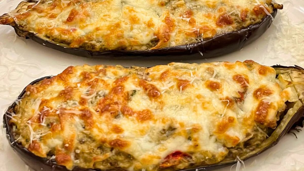 Imagem ilustrativa da receita BERINJELA RECHEADA GRATINADA NA AIRFRYER