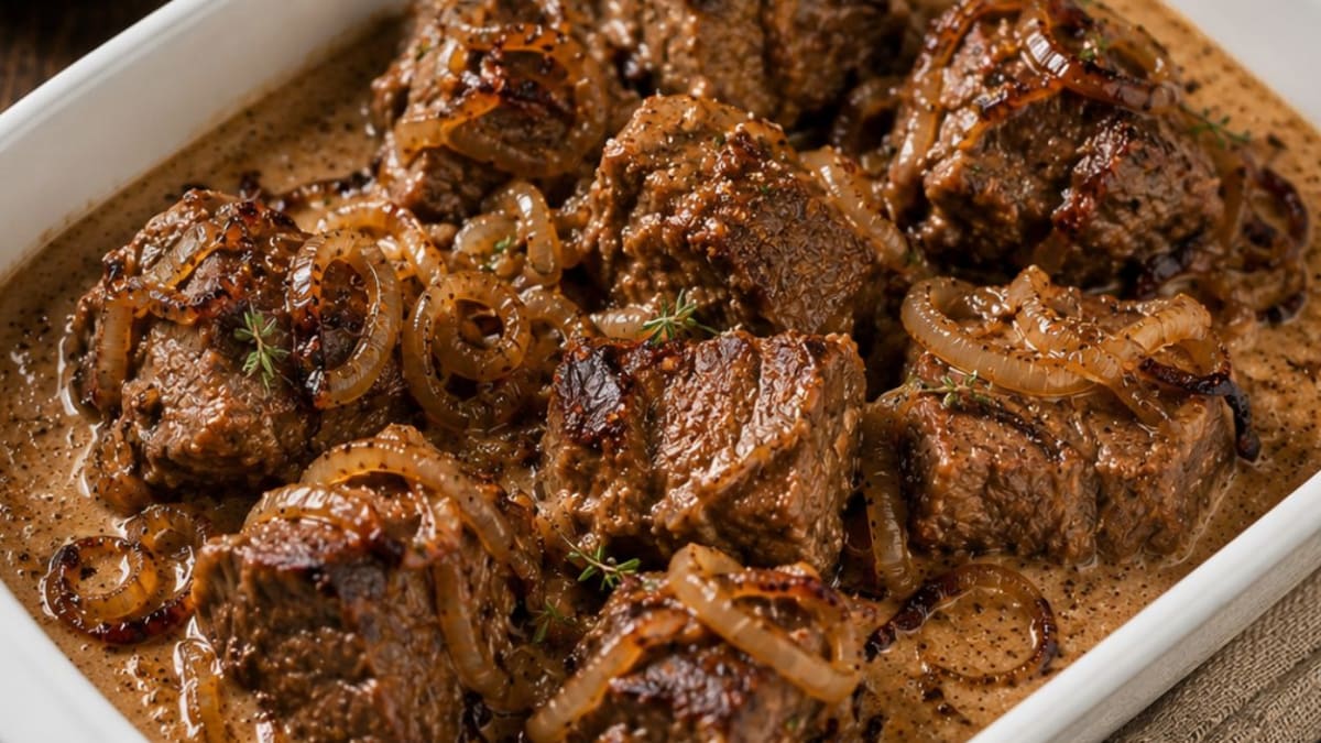 Imagem ilustrativa da receita CARNE NA PRESSÃO MACIA COM MOLHO CREMOSO