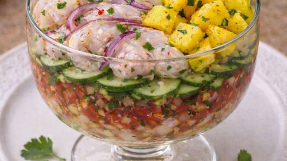 Imagem ilustrativa da receita CEVICHE DE TILÁPIA COM MANGA E PEPINO
