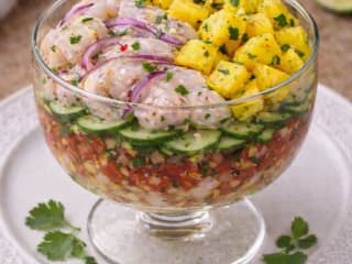 Imagem ilustrativa da receita CEVICHE DE TILÁPIA COM MANGA E PEPINO