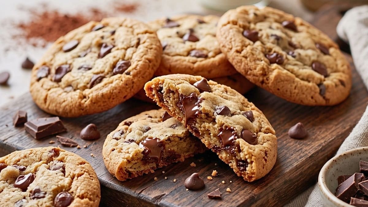 Imagem ilustrativa da receita COOKIES COM GOTAS DE CHOCOLATE CROCANTES FORA MACIOS DENTRO