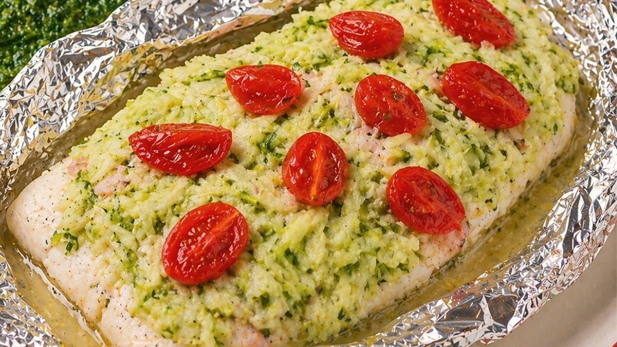 Imagem ilustrativa da receita FILÉ DE PEIXE NO PAPELOTE COM ABOBRINHA