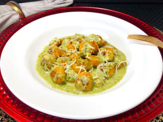 Imagem ilustrativa da receita NHOQUE DE ABÓBORA AO PESTO CREMOSO DE MANJERICÃO