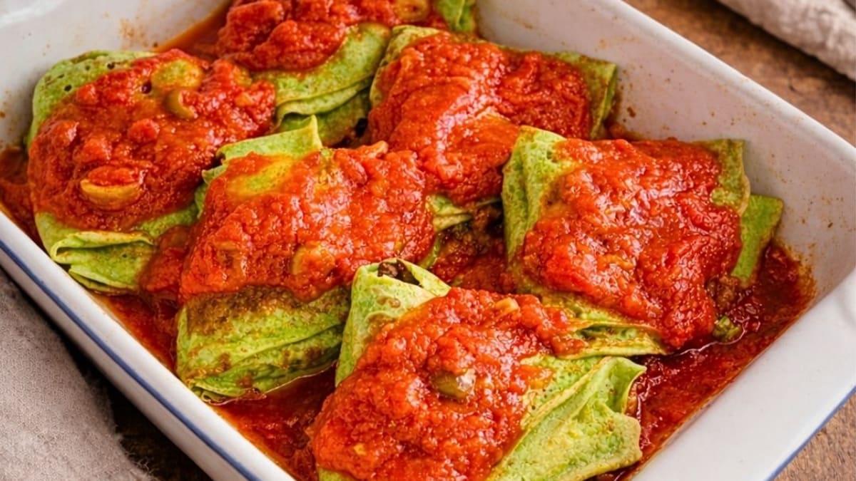 Imagem ilustrativa da receita PANQUECA VERDE DE ARROZ SEM GLÚTEN COM CARNE