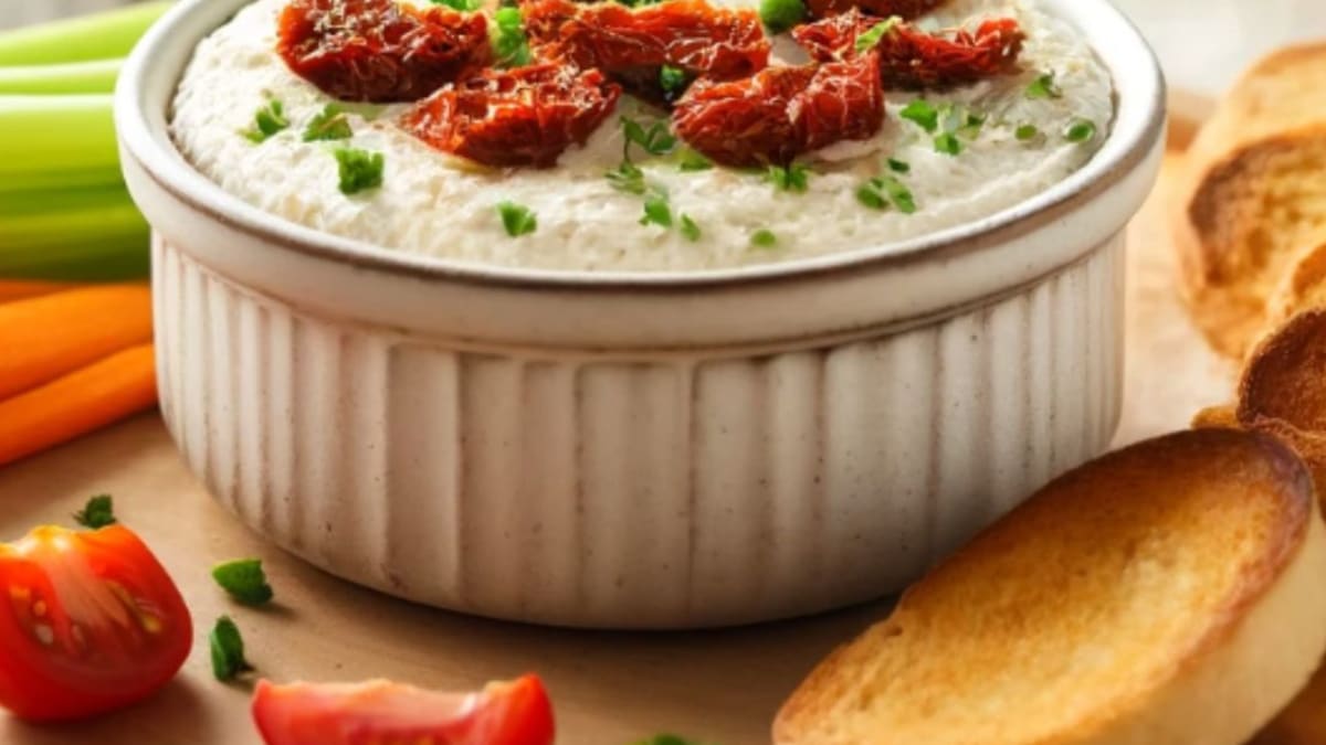 Imagem ilustrativa da receita PATÊ DE TOMATE SECO (com Cream Cheese Vegano)