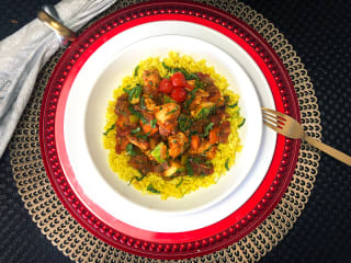 Imagem ilustrativa da receita PEITO DE FRANGO ENSOPADO COM COUSCOUS DE COUVE-FLOR