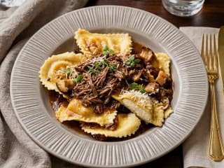 Imagem ilustrativa da receita RAVIOLI DE MUÇARELA COM RAGU DE COSTELA