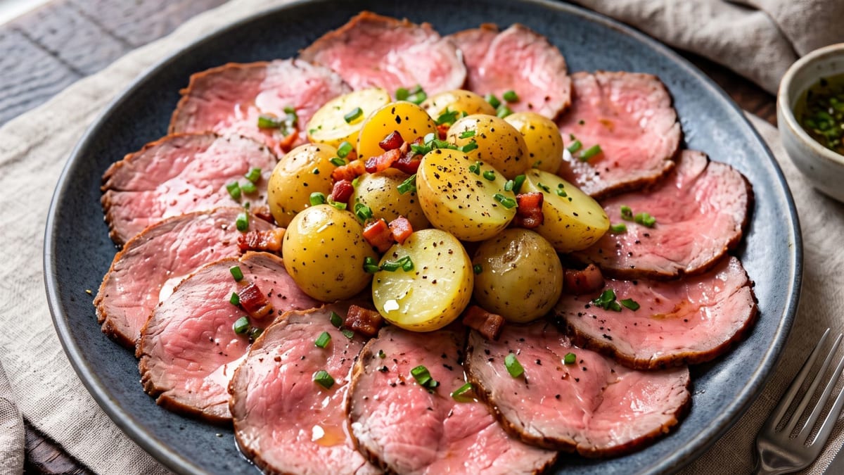 Imagem ilustrativa da receita ROSBIFE COM SALADA DE BATATA E MOLHO TÁRTARO