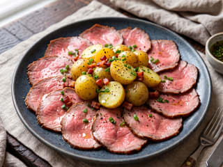 Imagem ilustrativa da receita ROSBIFE COM SALADA DE BATATA E MOLHO TÁRTARO