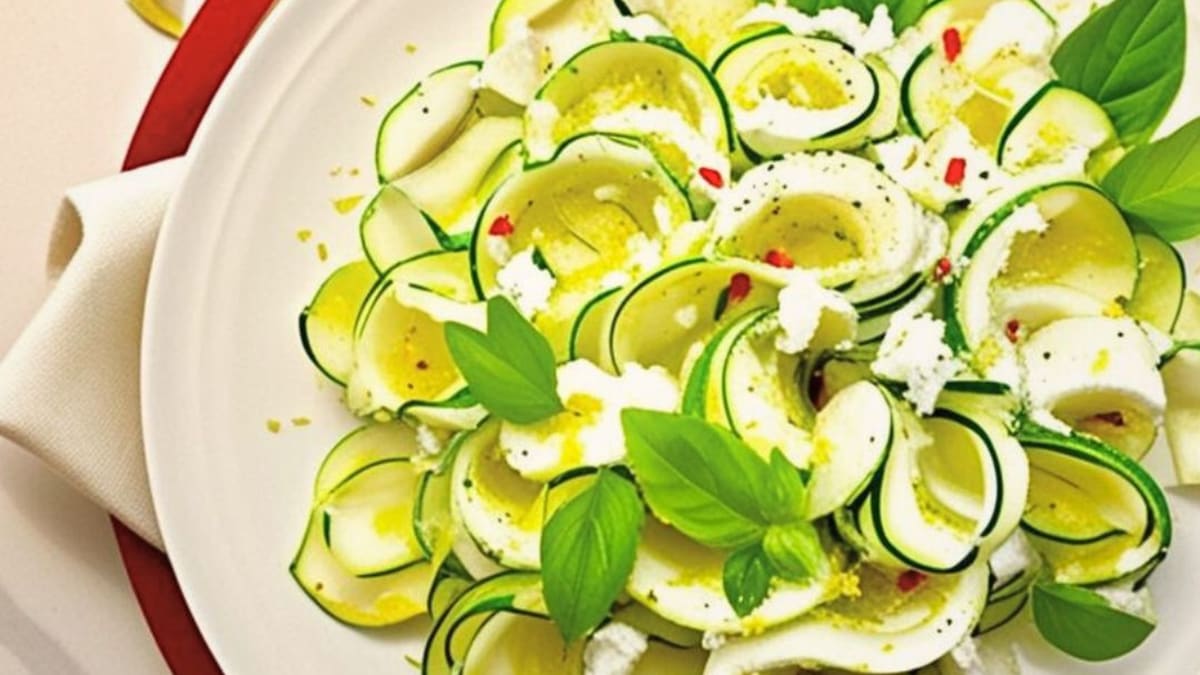 Imagem ilustrativa da receita SALADA DE ABOBRINHA COM QUEIJO BRANCO E  MANJERICÃO
