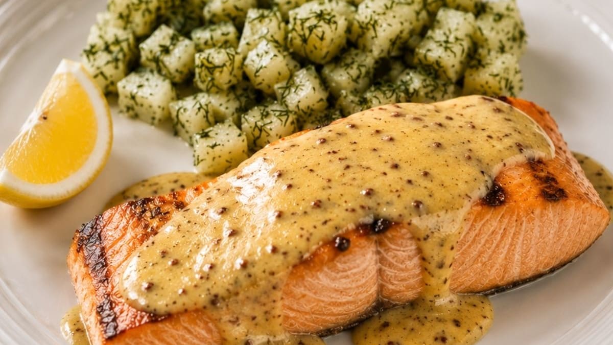 Imagem ilustrativa da receita SALMÃO GRELHADO AO MOLHO DE MOSTARDA E MEL