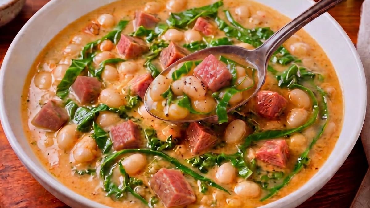 Imagem ilustrativa da receita SOPA CREMOSA DE FEIJÃO BRANCO COM LINGUIÇA CALABRESA
