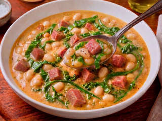 Imagem ilustrativa da receita SOPA CREMOSA DE FEIJÃO BRANCO COM LINGUIÇA CALABRESA