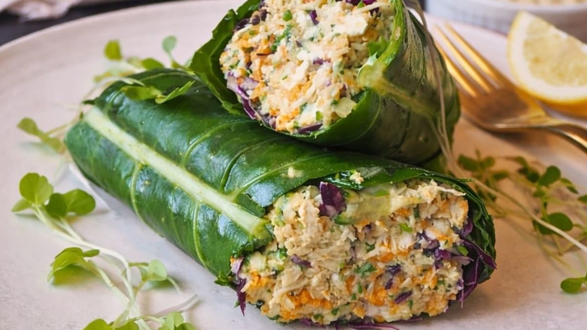 Imagem ilustrativa da receita WRAP DE COUVE COM SALPICÃO E MAIONESE DE CASTANHAS