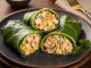 Imagem ilustrativa da receita WRAP DE COUVE COM SALPICÃO VEGETARIANO